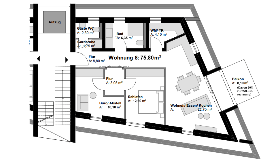 Grundriss der Eigentumswohnung 8 in Vallendar.